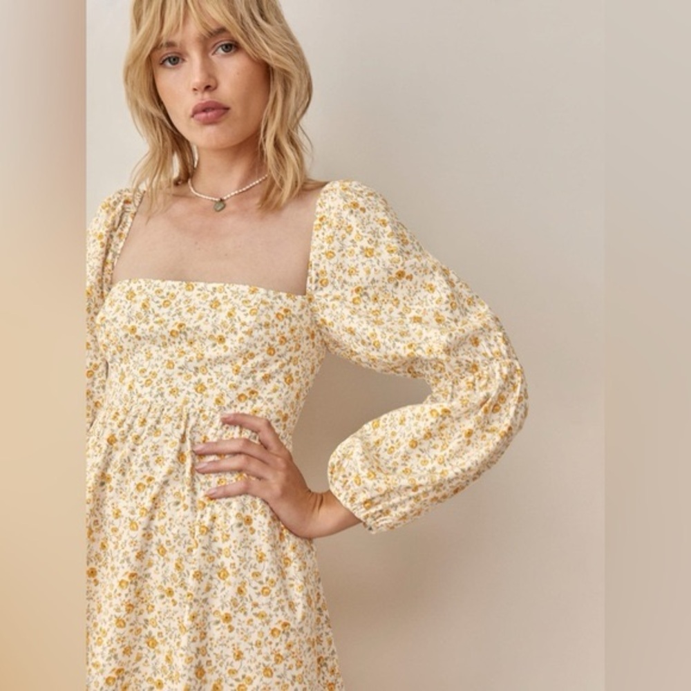 Reformation Michaela dress size 2 in color Lima (yellow floral print on white)
